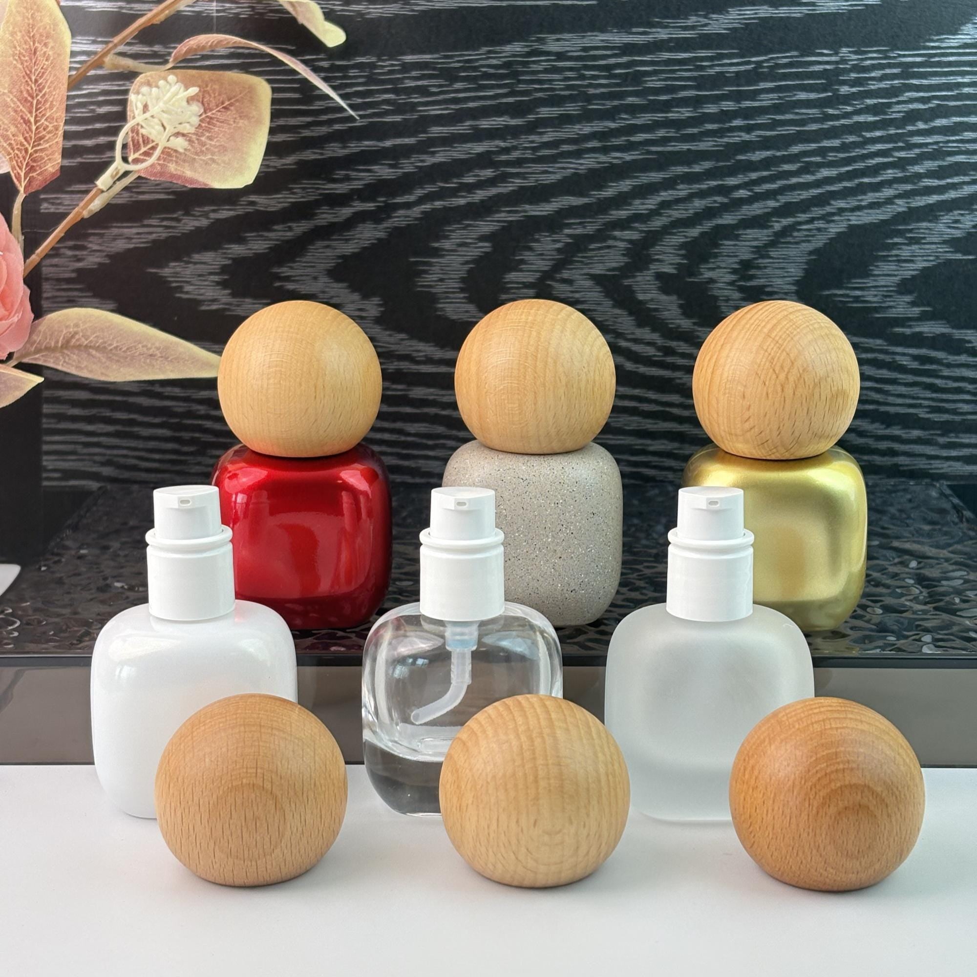 30ml Handmade Wooden Cap Glass Cosmetic Containers