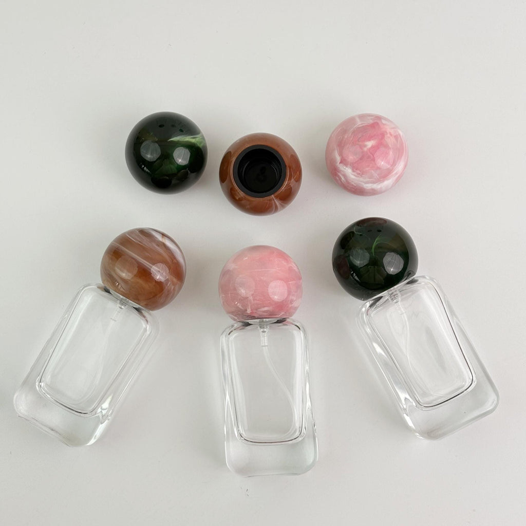 20ml 30ml 50ml Luxury Clear Glass Spray Bottle with Marble Look Round Cap