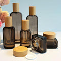 Clear Brown Cosmetic Packaging Set with Natural Wood Cap