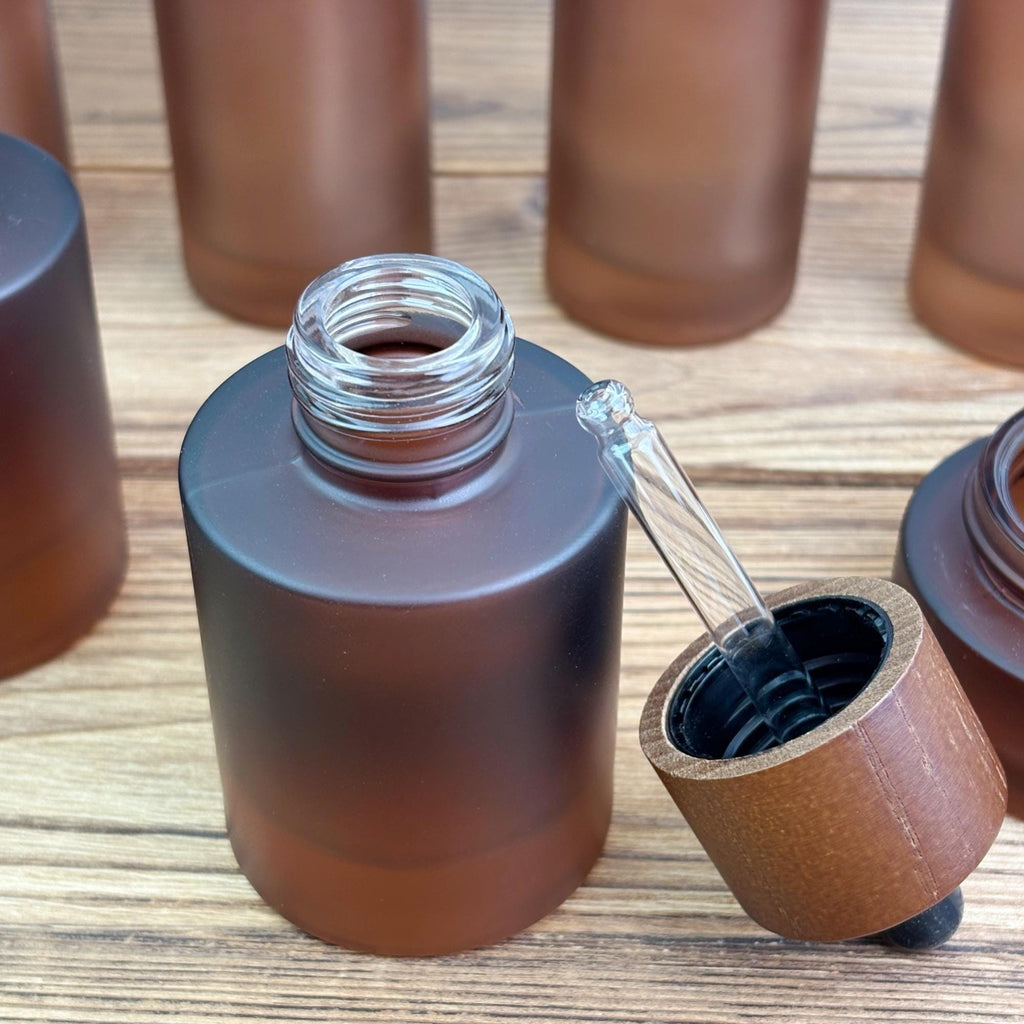 Empty Amber Frosted Glass Cosmetic Packaging