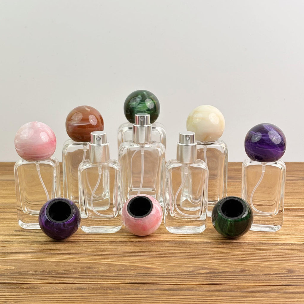 20ml 30ml 50ml Luxury Clear Glass Spray Bottle with Marble Look Round Cap