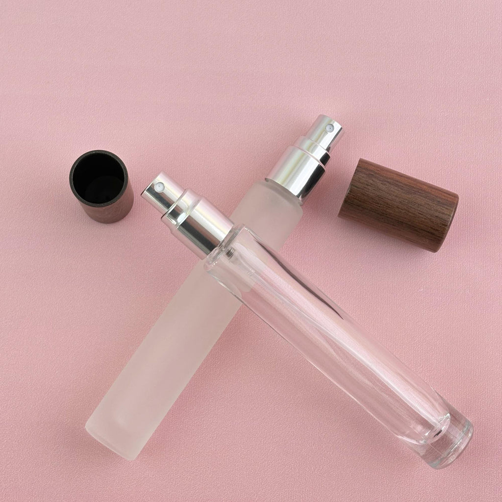 Minimalist Clear & Frosted Glass Spray Bottle with Plastic Caps