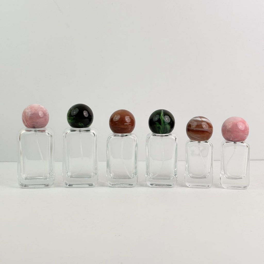 20ml 30ml 50ml Luxury Clear Glass Spray Bottle with Marble Look Round Cap