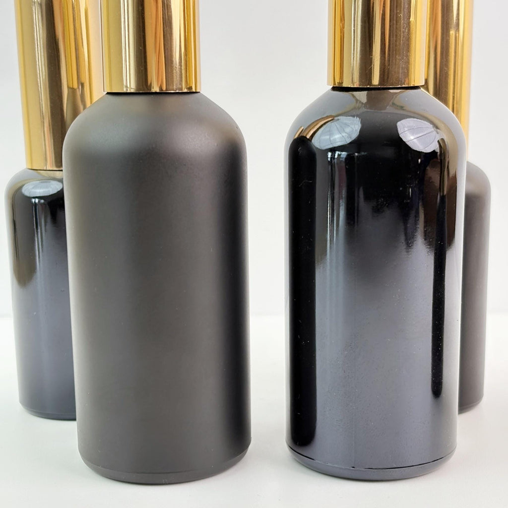 Black Glass Atomizer Bottles with Gold Cap