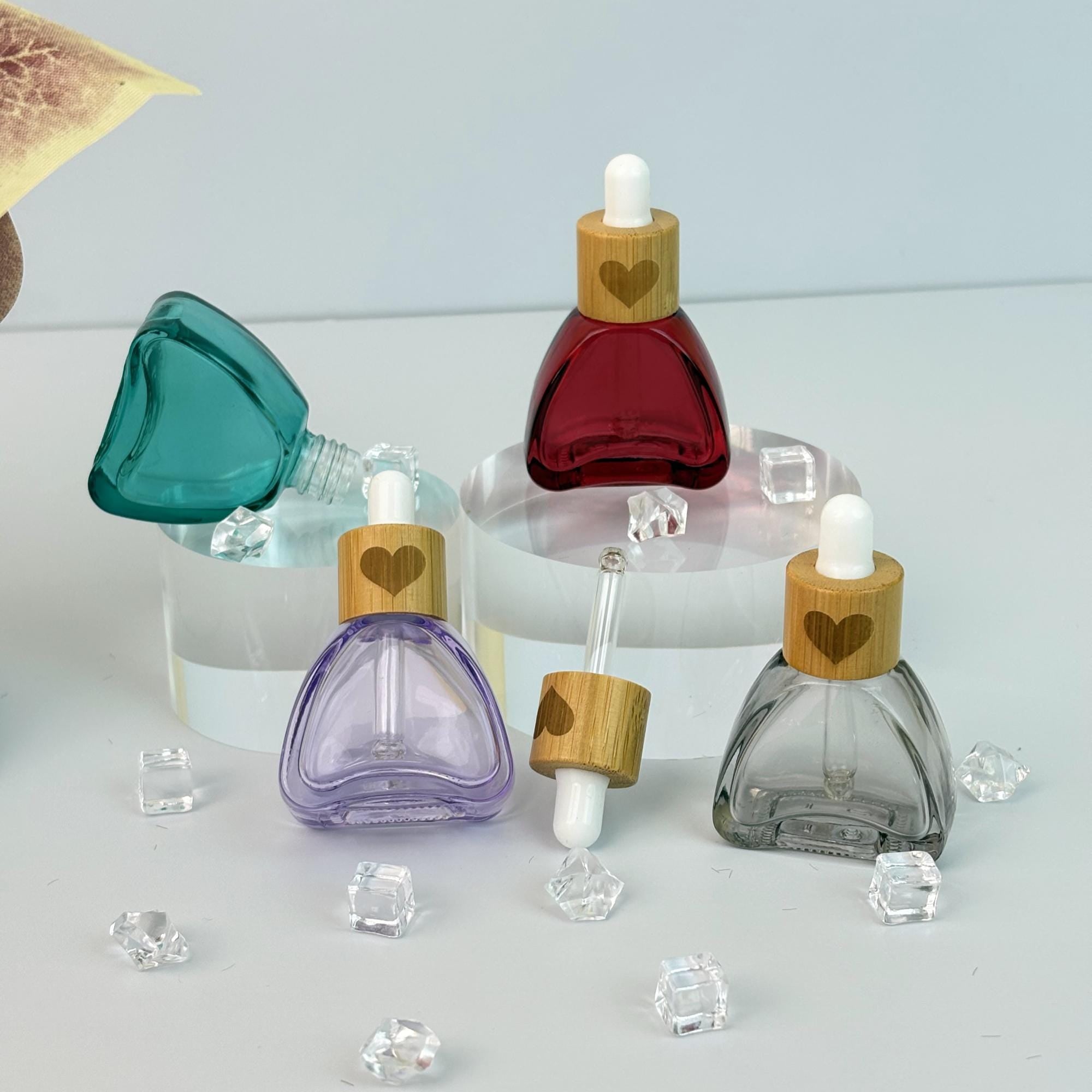 10ml Colorful Glass Tincture Bottle with Wood Heart-shaped Cap