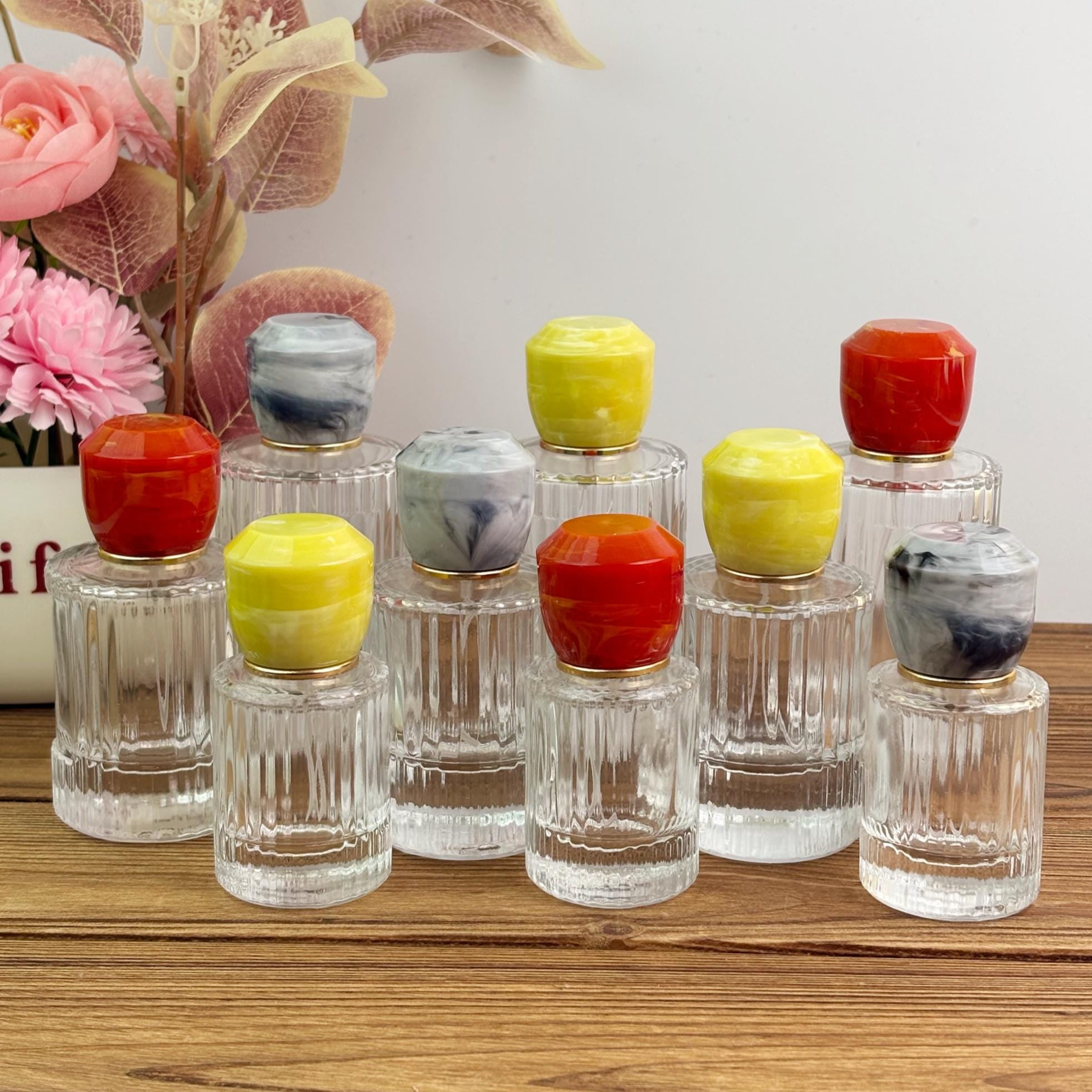 30ml 50ml 100ml Ribbed Clear Glass Spray Bottles with Color Resin Cap