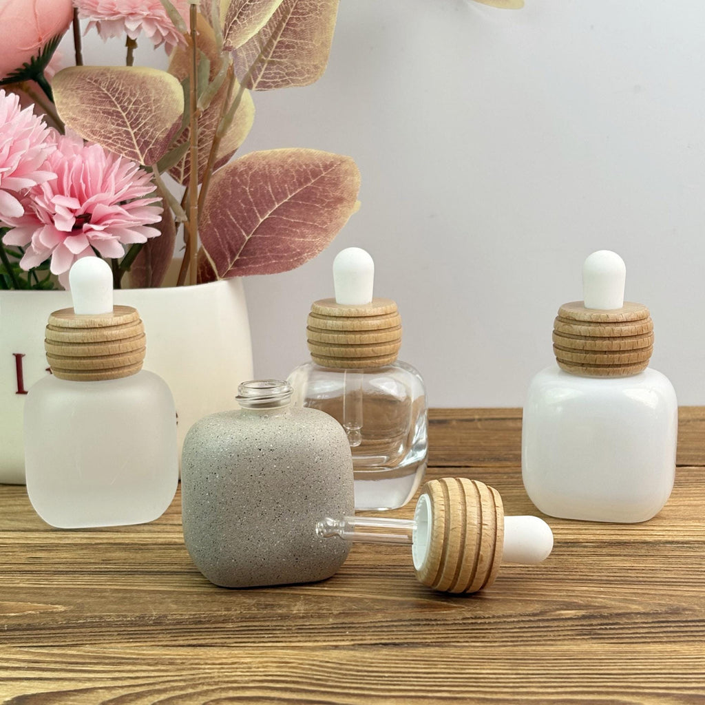 30ml Square Glass Dropper Bottle with Wood Cap