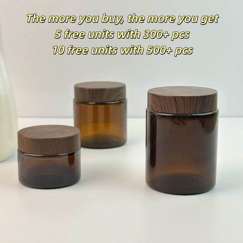 Amber Glass Cream Jars With Plastic Wood Printing Caps