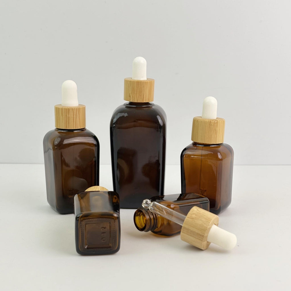 Amber Glass Dropper Bottle with Bamboo Cap