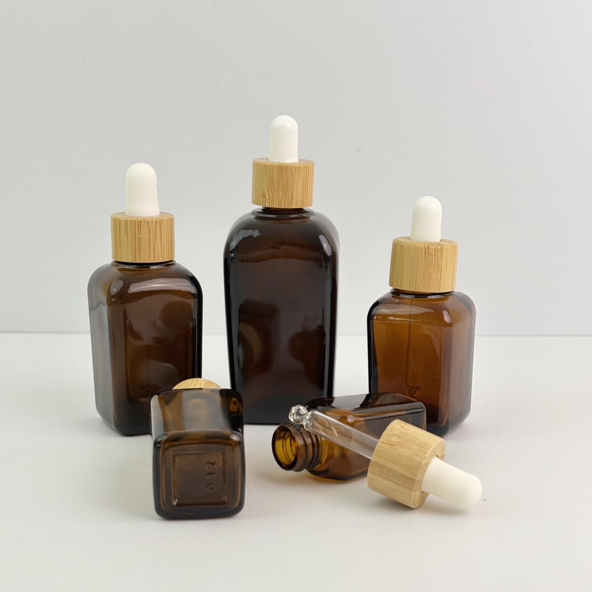 Amber Glass Dropper Bottle with Bamboo Cap