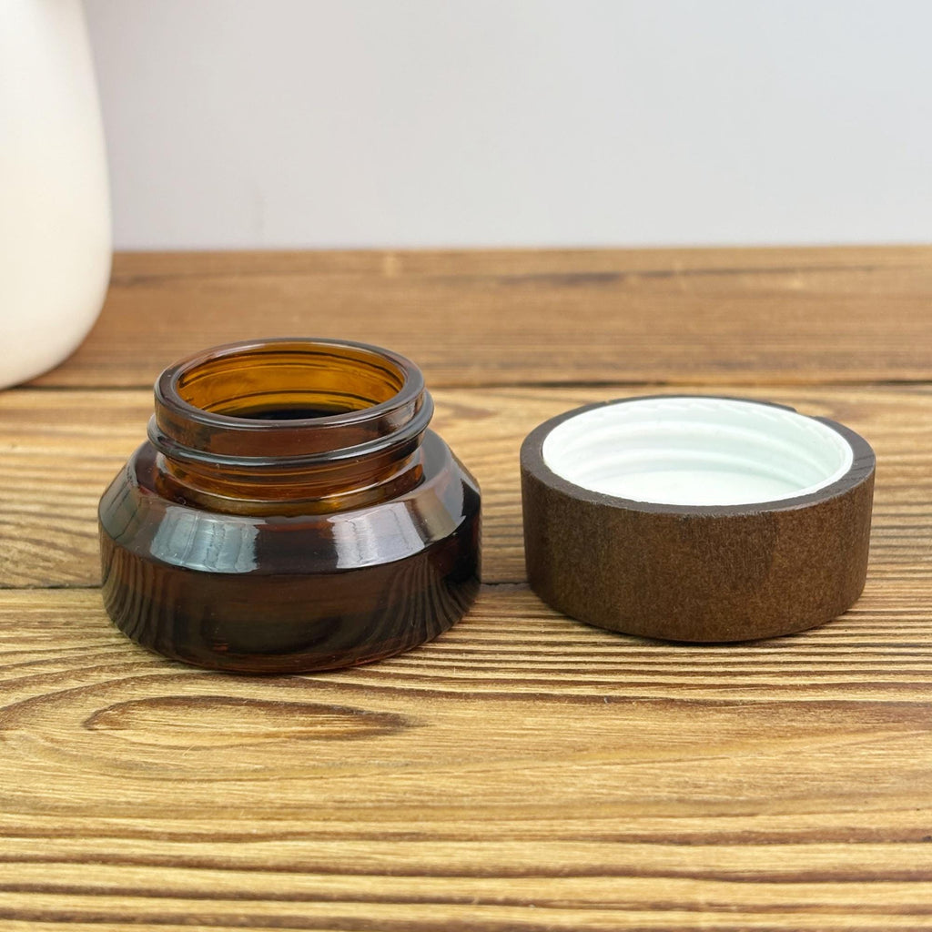 15g 30g 50g Amber Glass Cream Jars with Wood Caps
