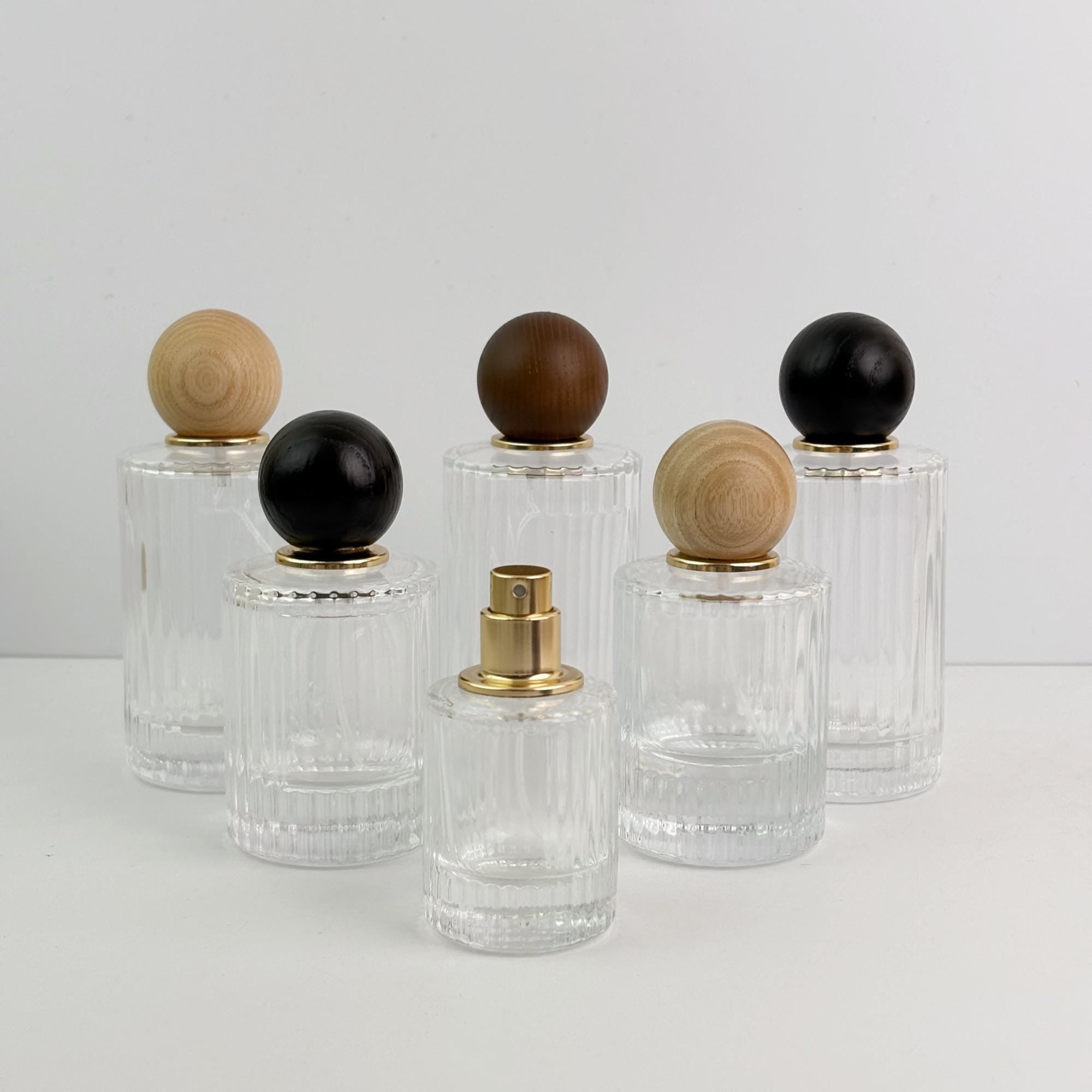 Minimalist Clear Striped Glass Spray Bottle with Wooden Ball Lid