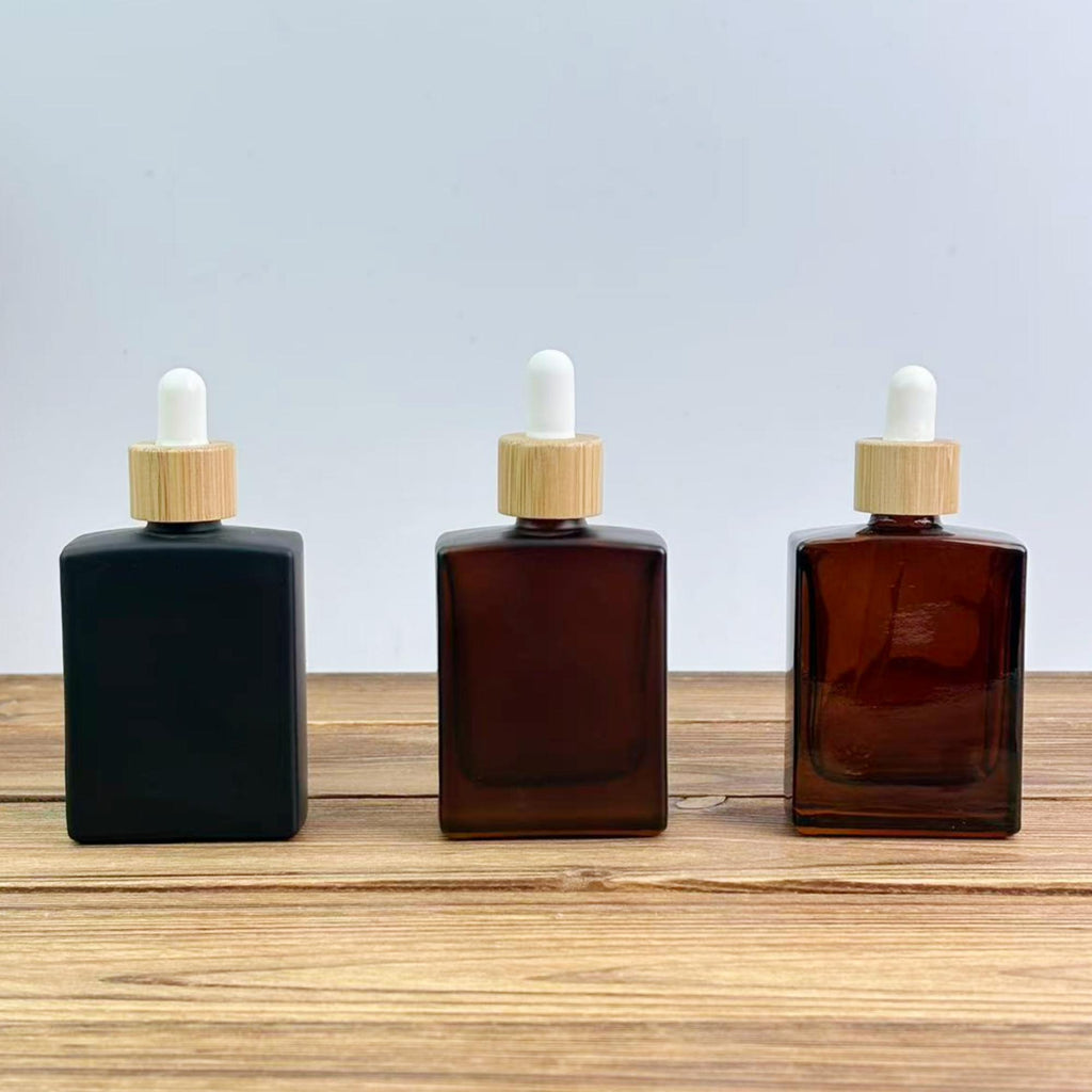50ml Square Glass Dropper Bottle with Bamboo Cap