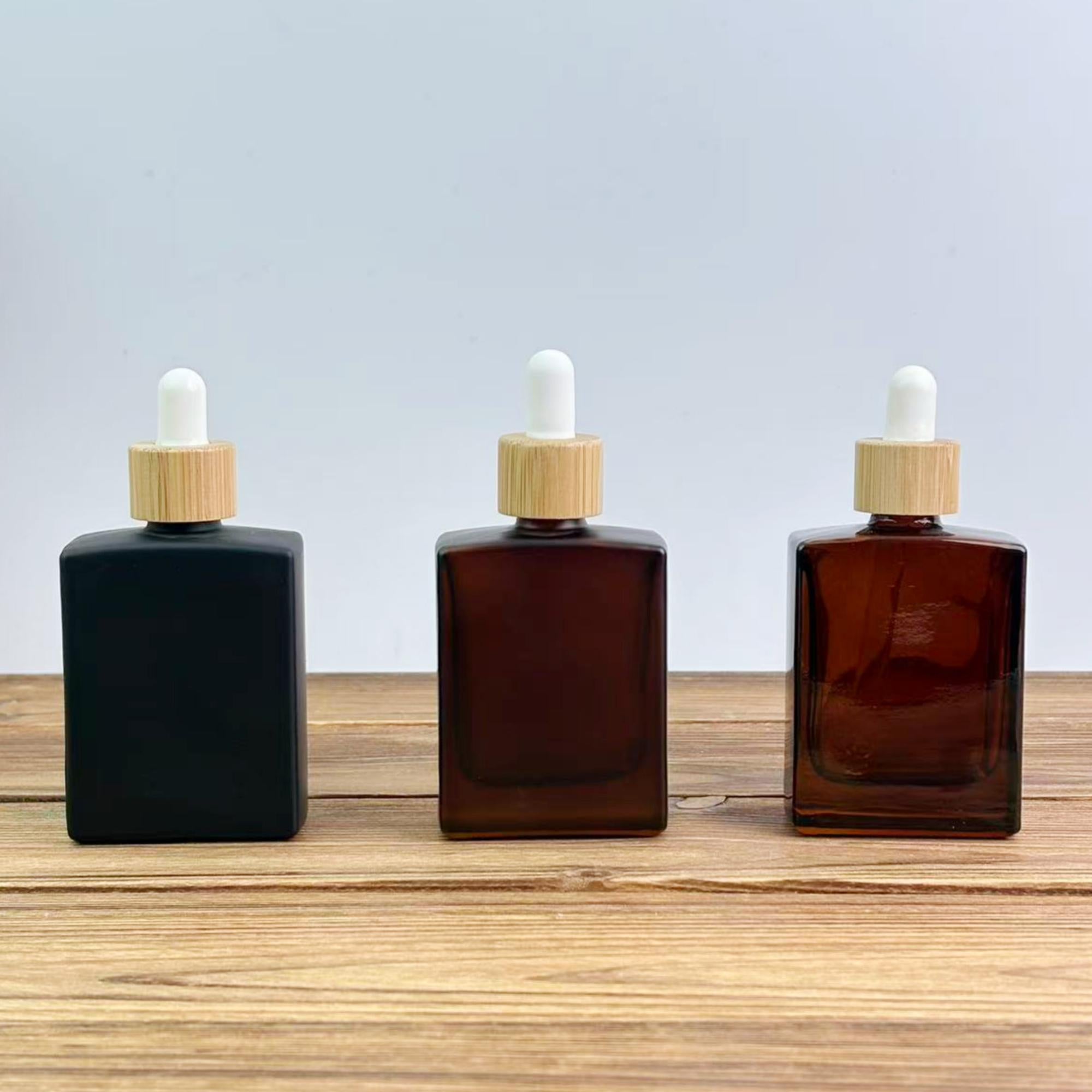 50ml Square Glass Dropper Bottle with Bamboo Cap
