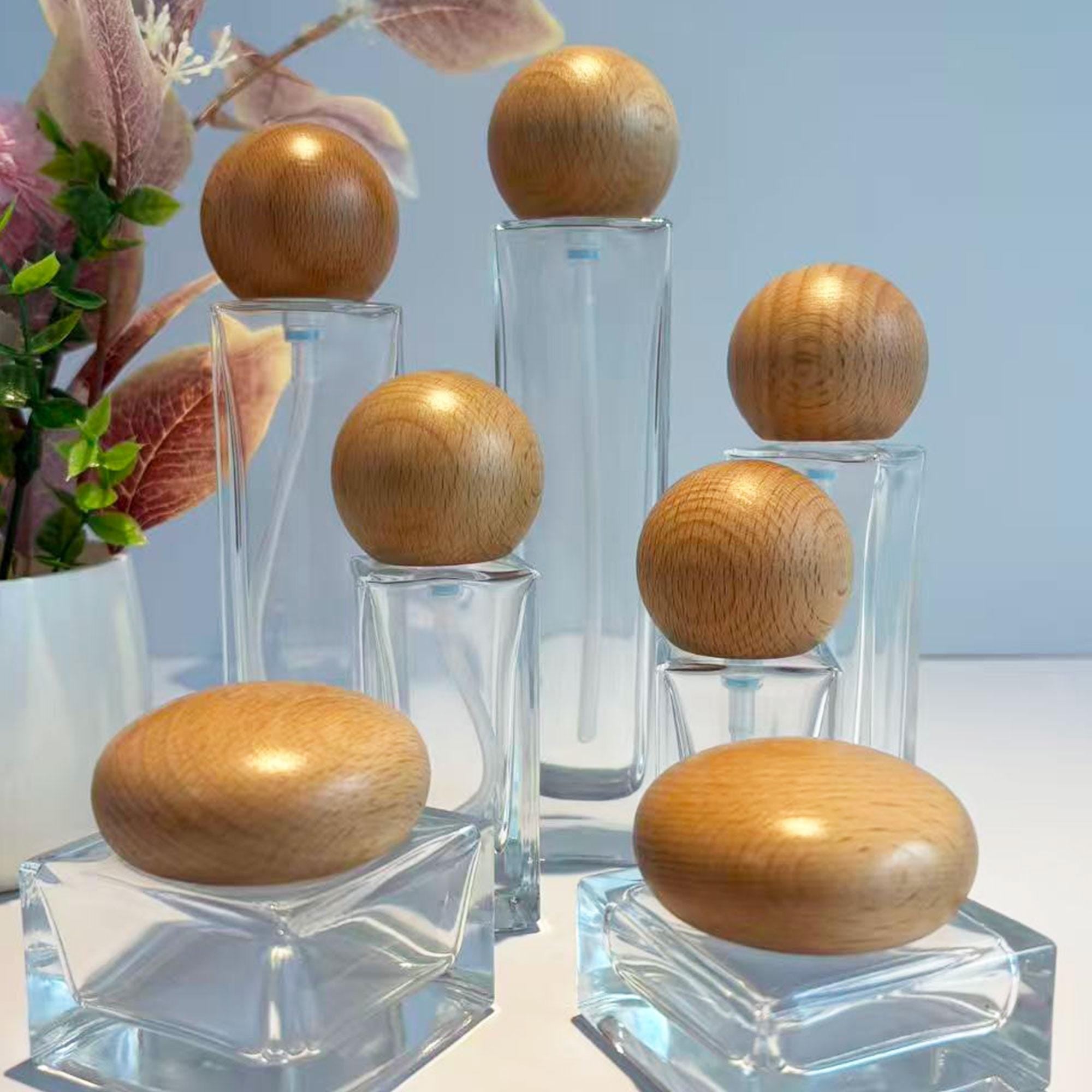 Clear Glass Cosmetic Container with Wooden Cap