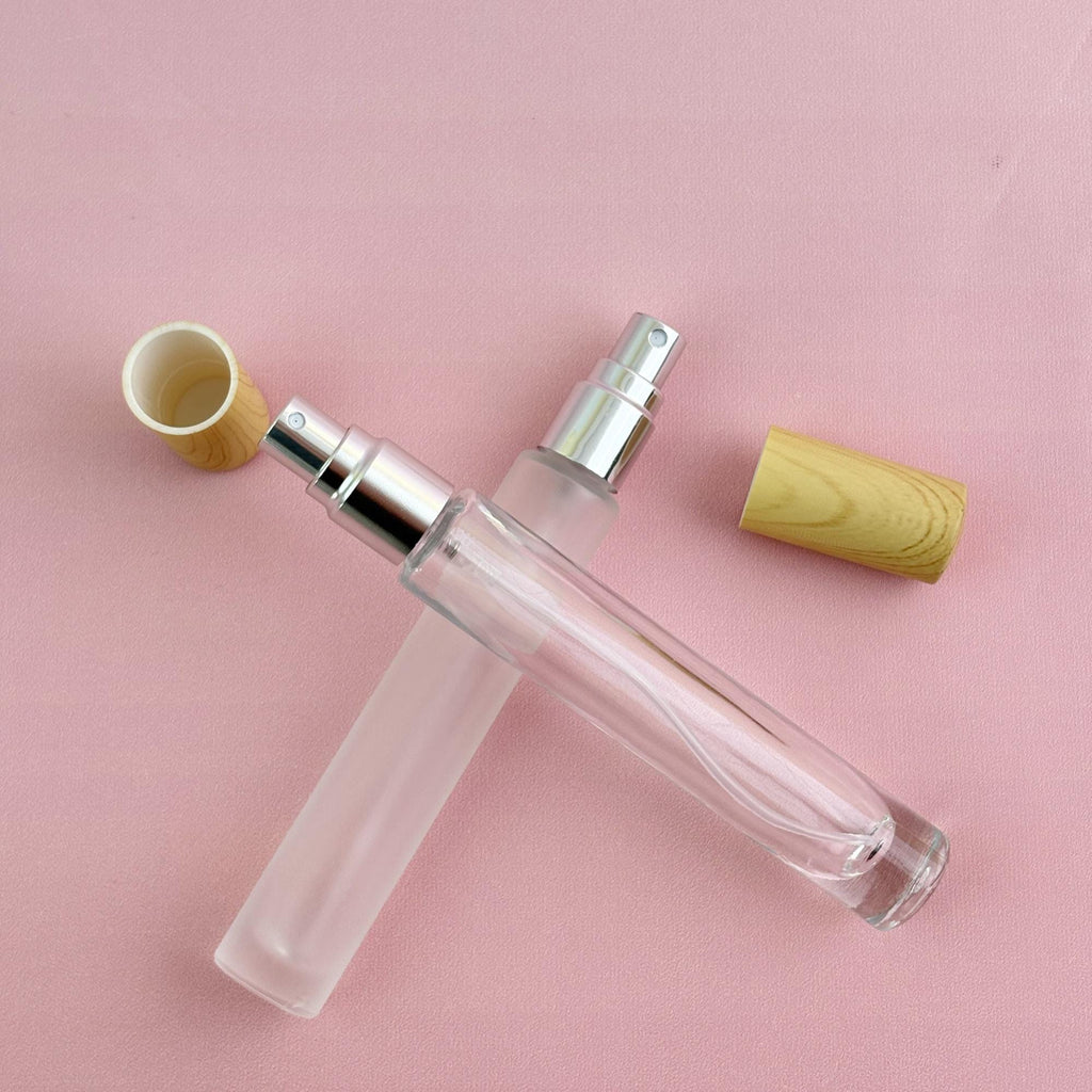 Minimalist Clear & Frosted Glass Spray Bottle with Plastic Caps