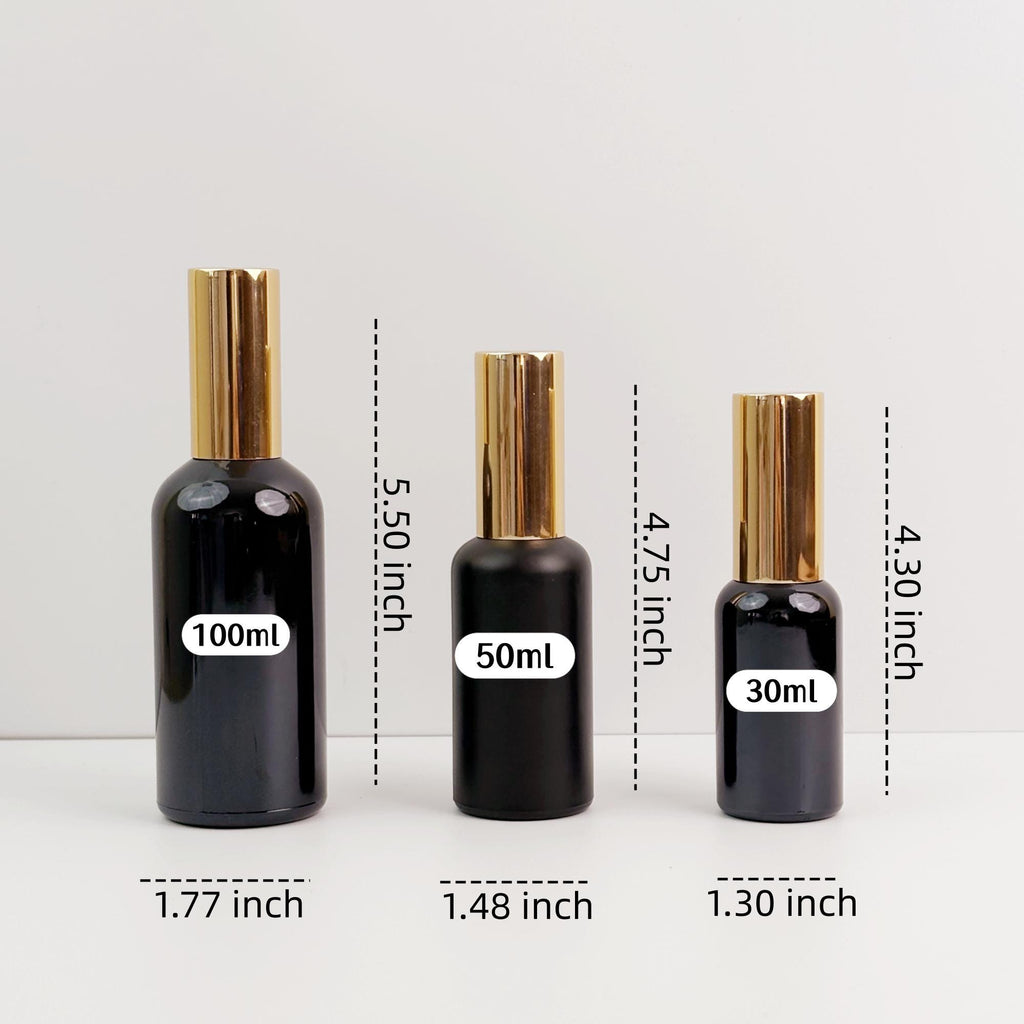 Black Glass Atomizer Bottles with Gold Cap