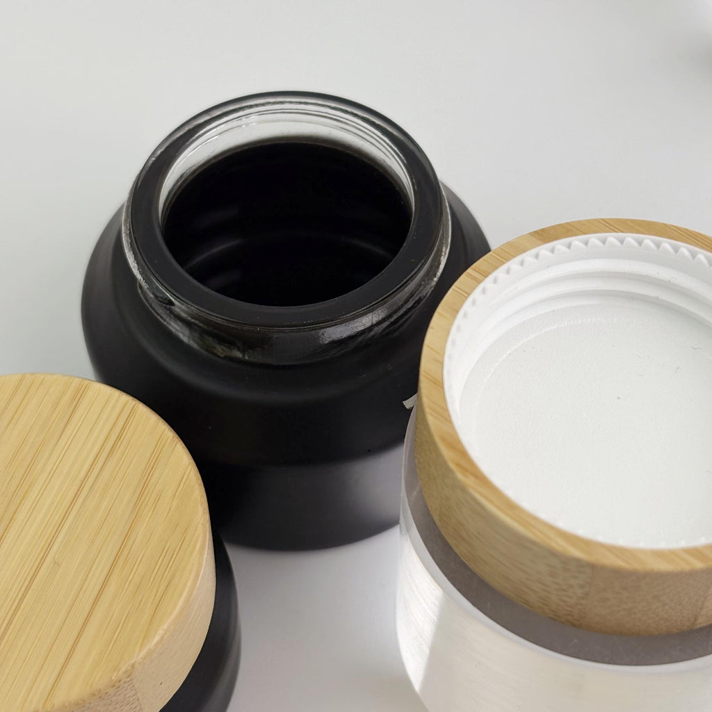 15g 30g 50g Black Matte Glass Cream Jar with Wooden Cap
