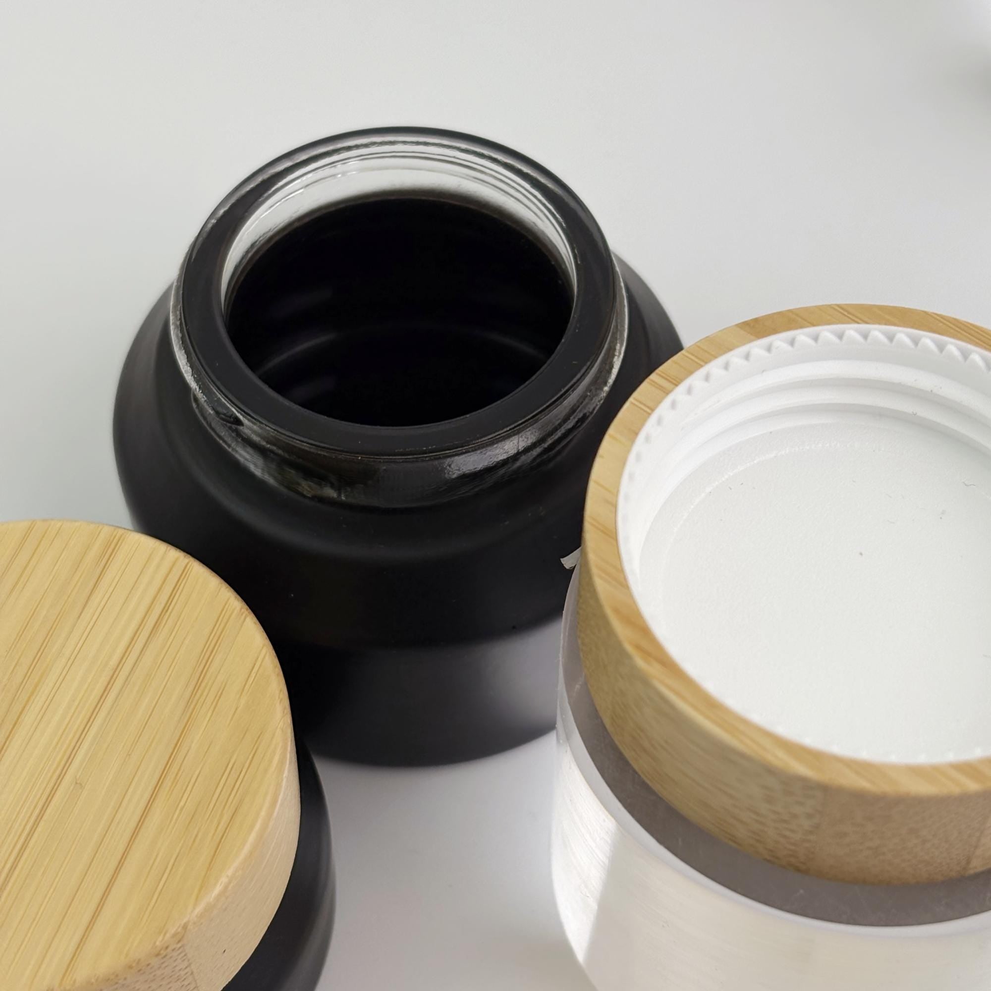 15g 30g 50g Black Matte Glass Cream Jar with Wooden Cap