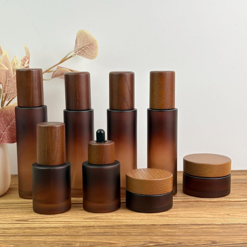 Empty Amber Frosted Glass Cosmetic Packaging