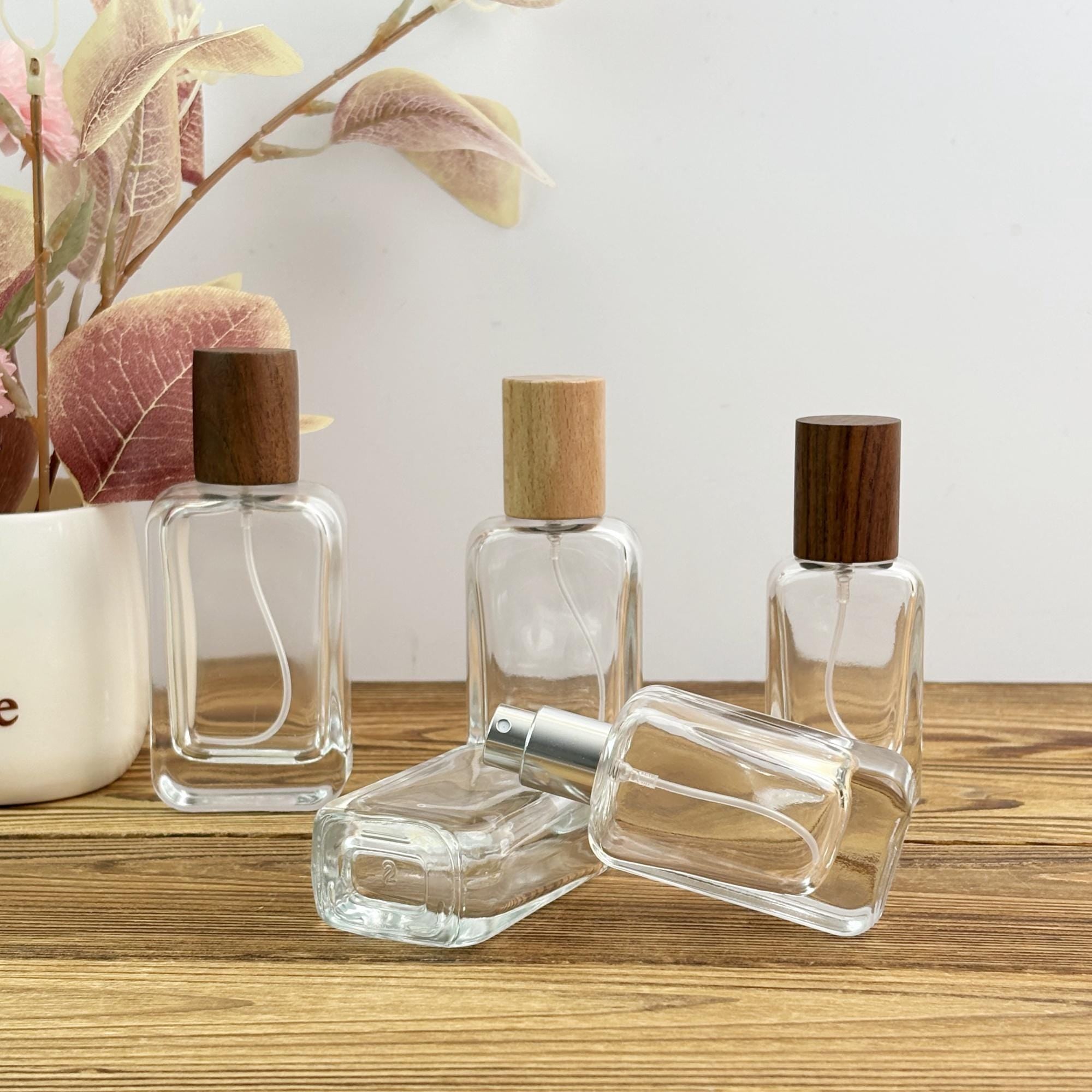 Perfume Glass Spray Bottles with Wood Cap