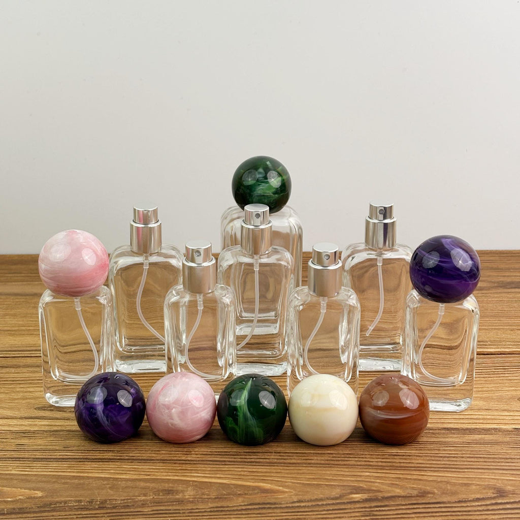 20ml 30ml 50ml Luxury Clear Glass Spray Bottle with Marble Look Round Cap