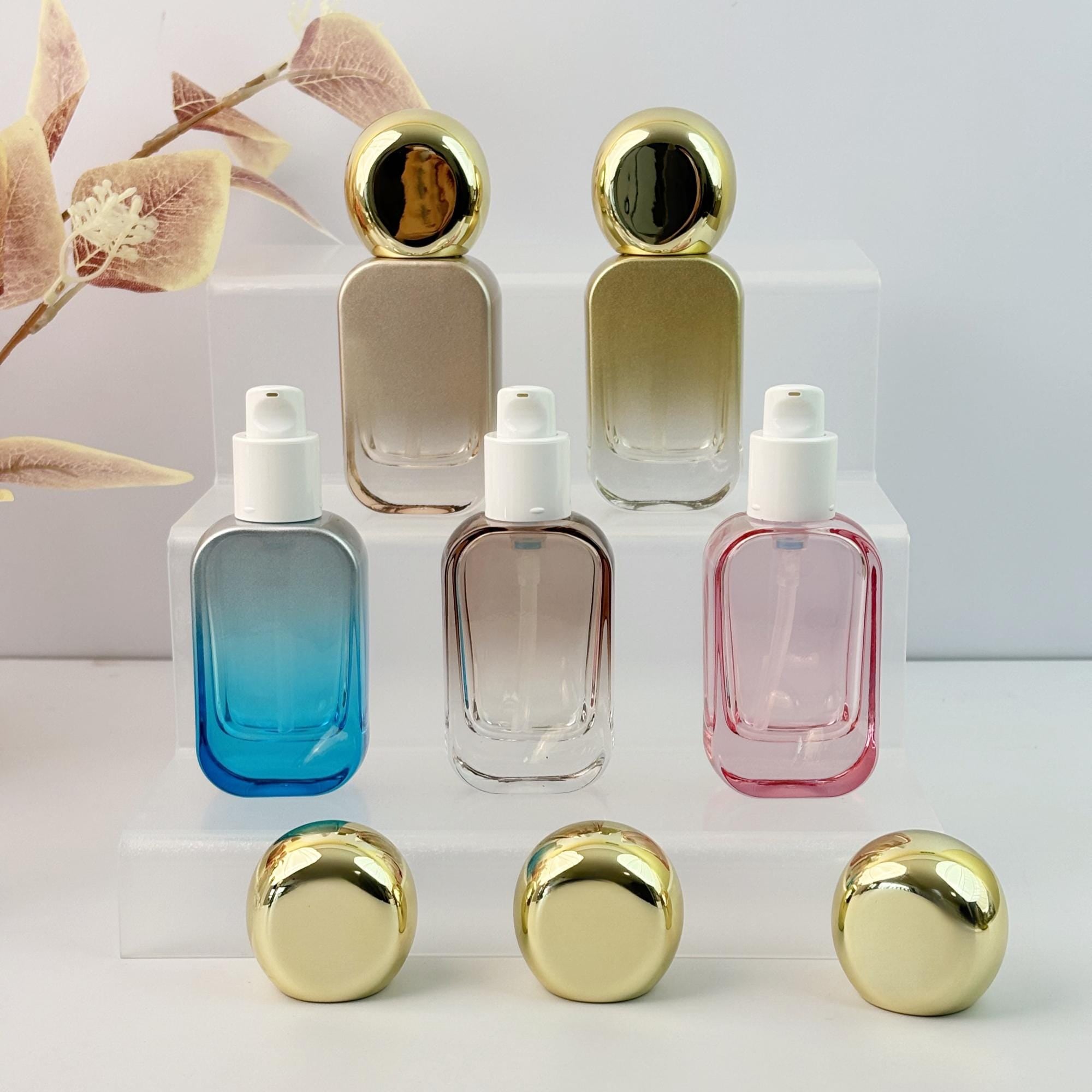 Gradient Glass Lotion Bottles with Gold Pumps