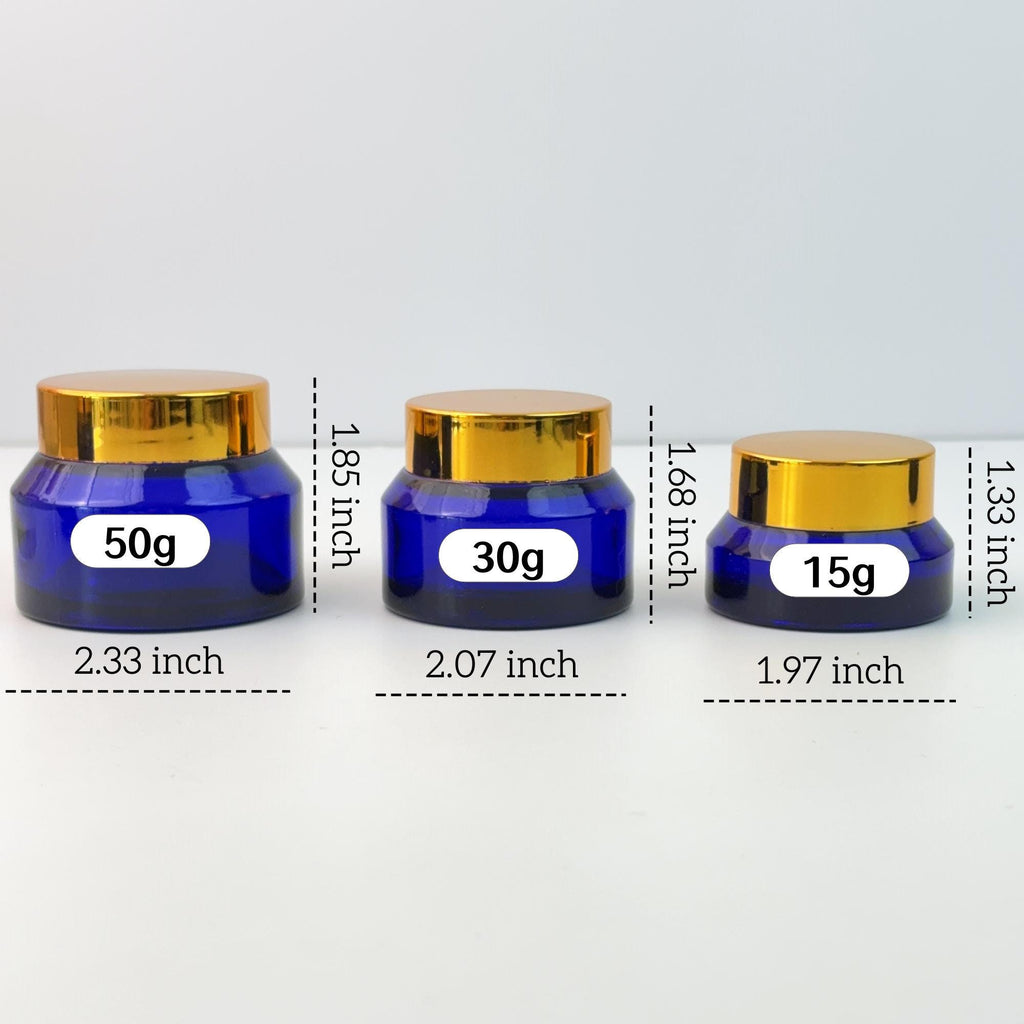 Sapphire Blue Glass Cosmetic Cream Jars with Gold Plastic Cap