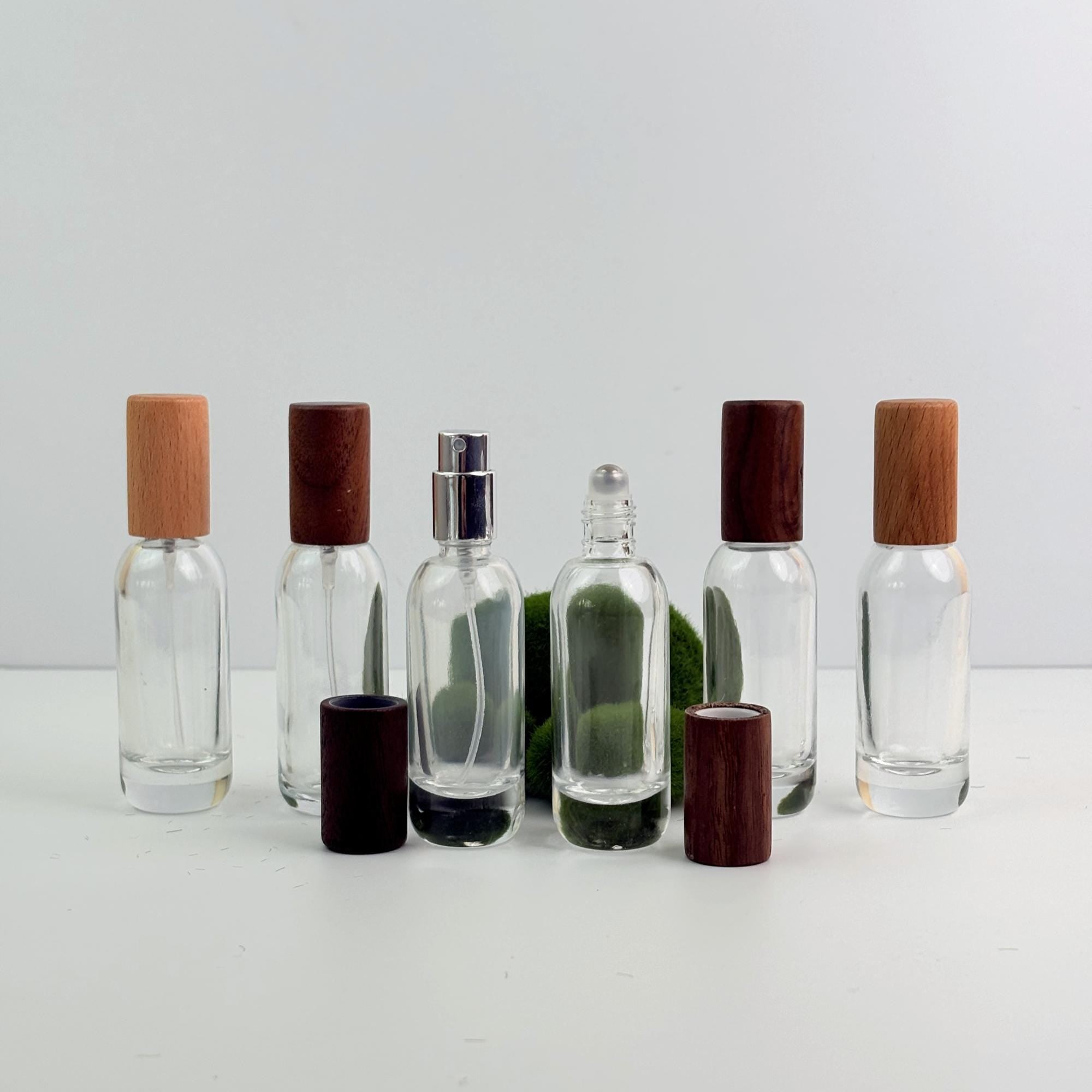 Clear Glass Perfume Bottle with Wood Cap