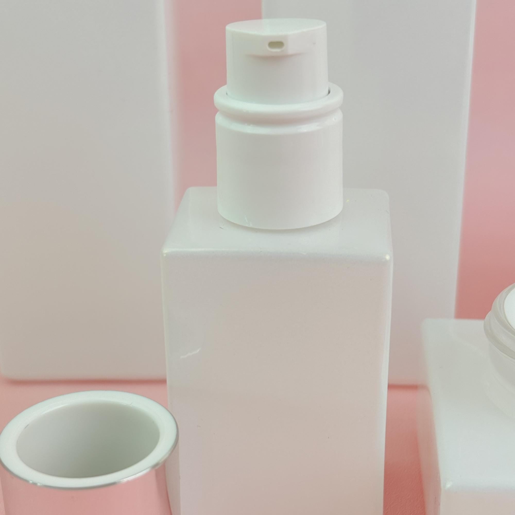 Elegant White Square Glass Cosmetic Containers