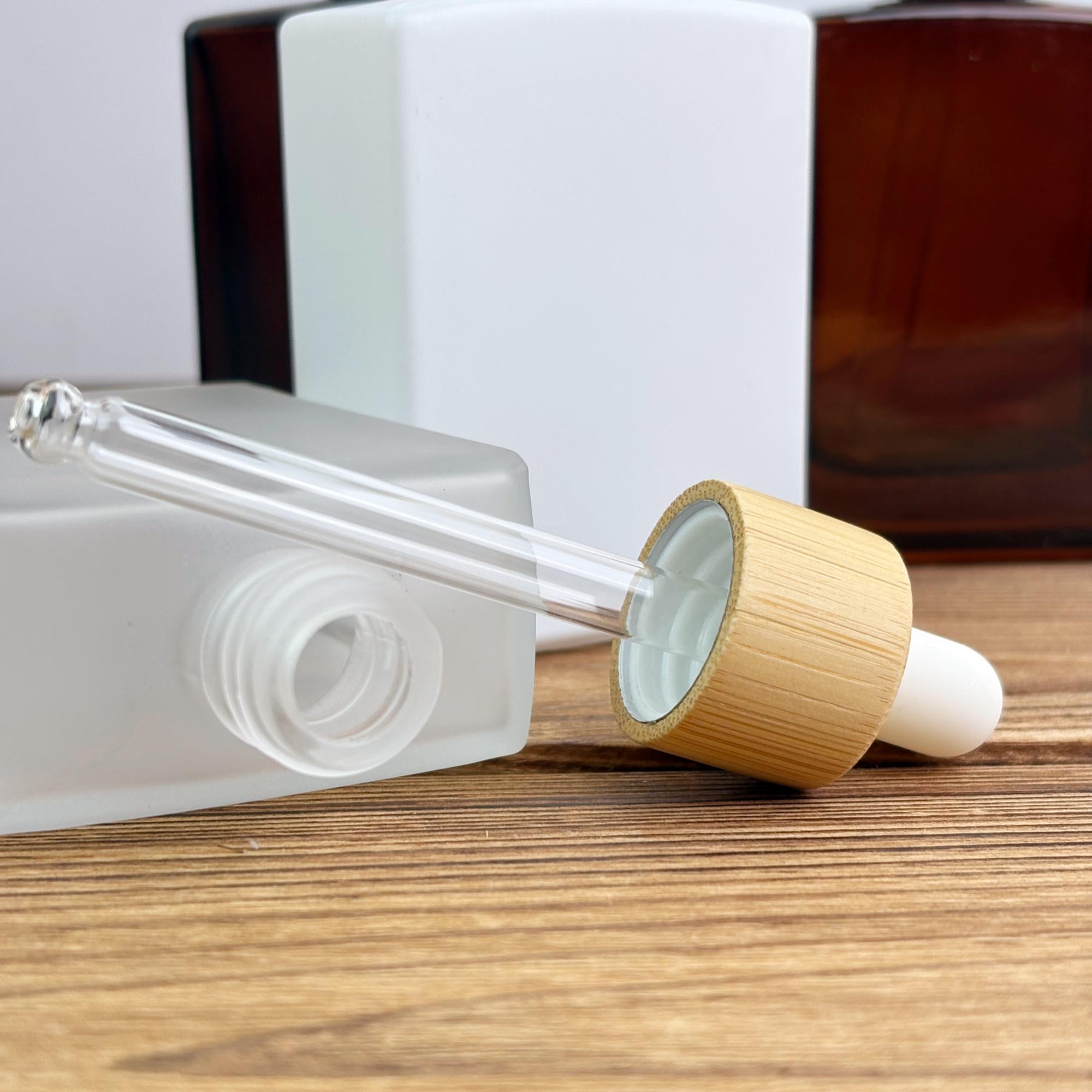 50ml Square Glass Dropper Bottle with Bamboo Cap
