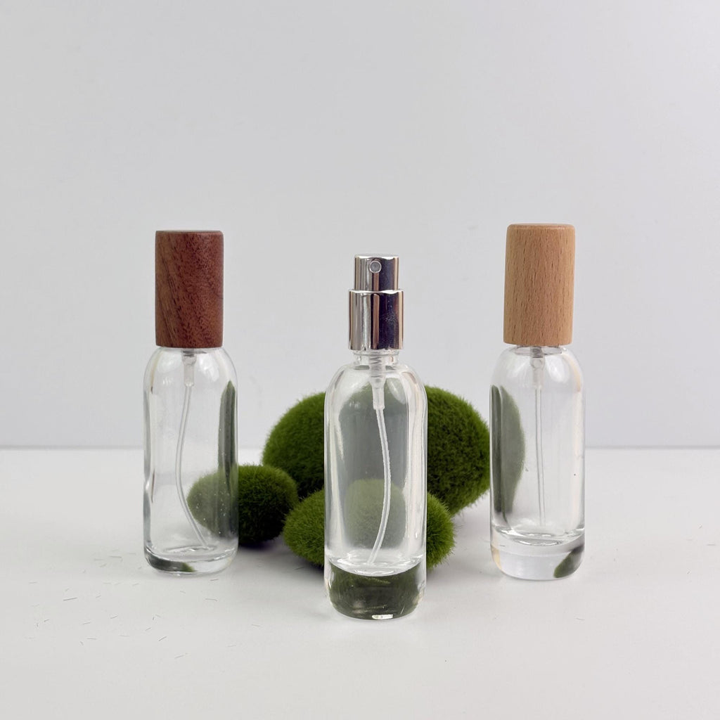 Clear Glass Perfume Bottle with Wood Cap