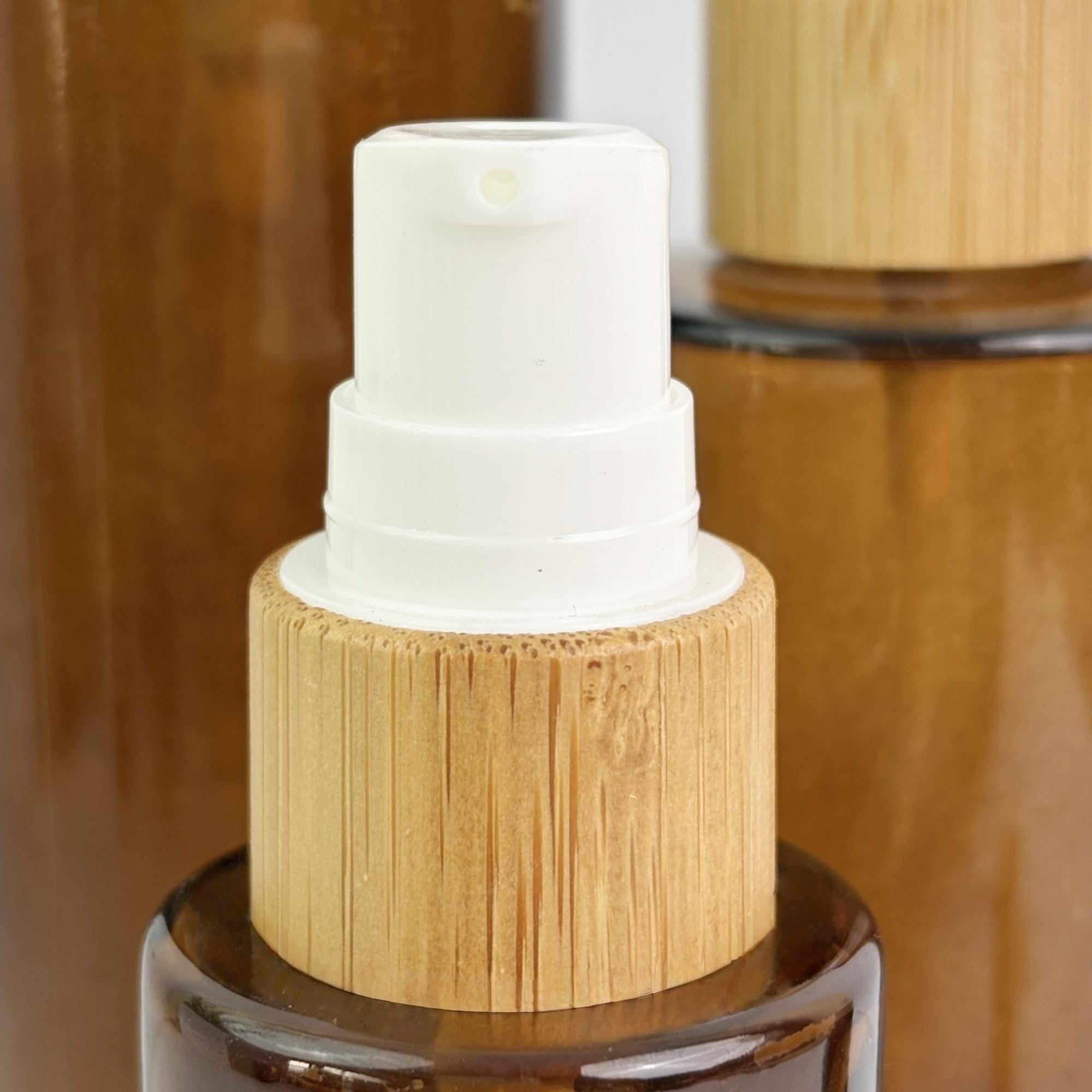 Amber Glass Bottle with Bamboo Collar Spray Lotion Pump Dropper