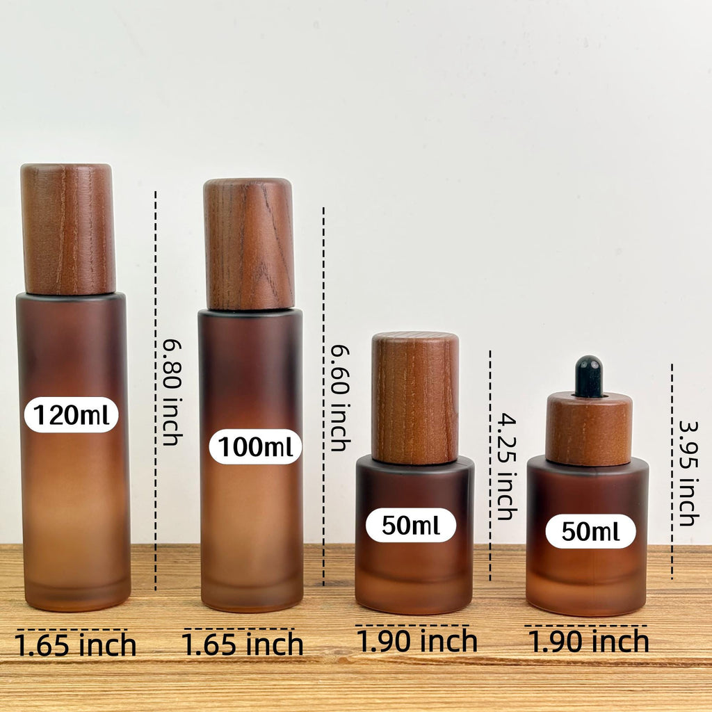 Empty Amber Frosted Glass Cosmetic Packaging