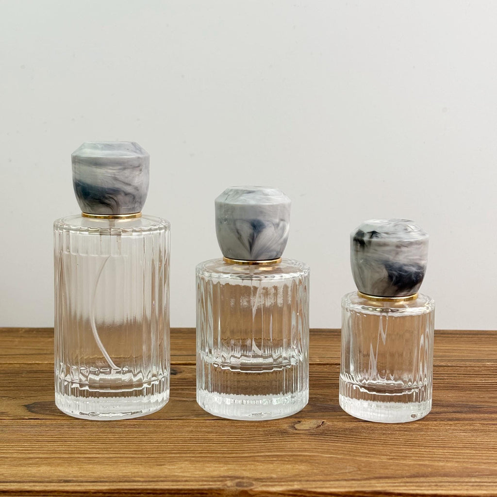 30ml 50ml 100ml Ribbed Clear Glass Spray Bottles with Color Resin Cap