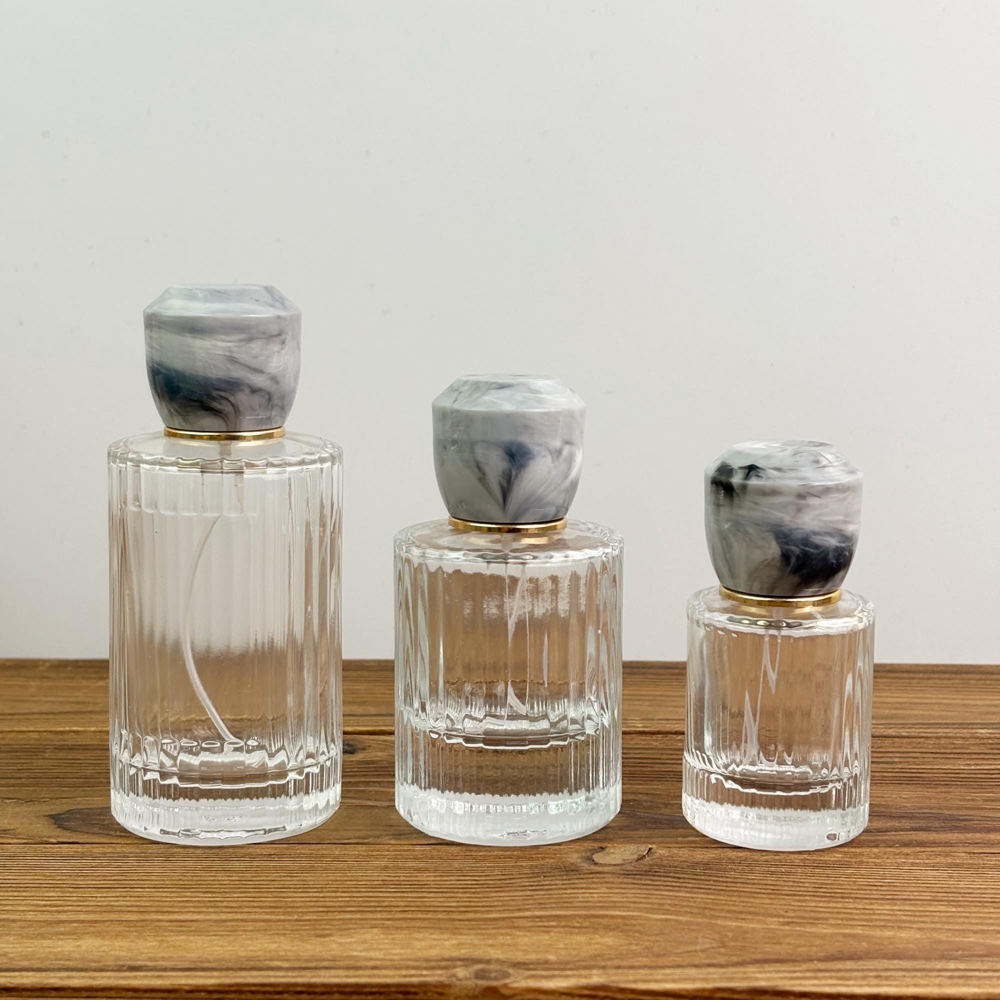 30ml 50ml 100ml Ribbed Clear Glass Spray Bottles with Color Resin Cap
