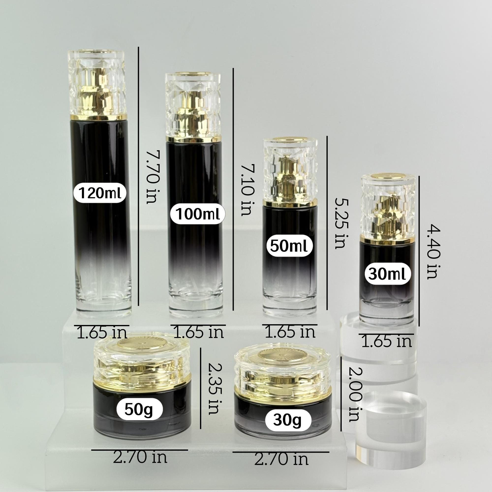 Luxury Black Gradient Glass Cosmetic Containers