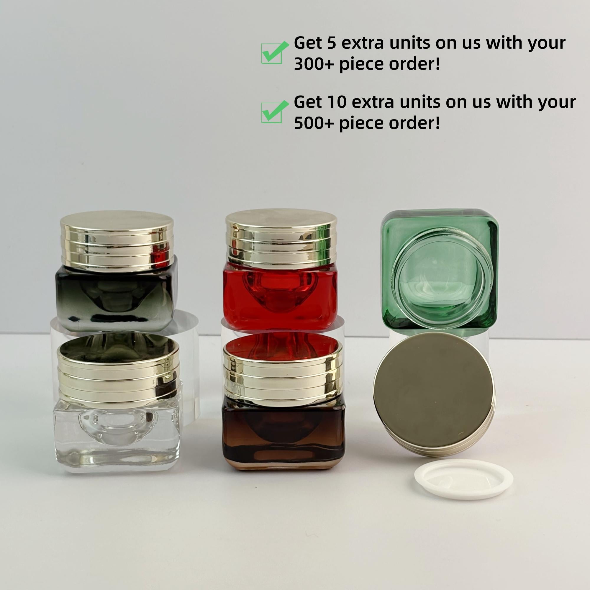 15g Luxury Square Glass Cream Jars with Shiny Gold Caps