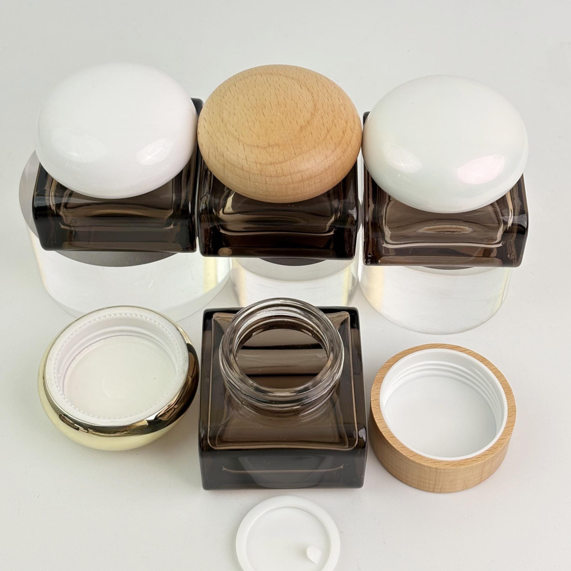 Square Glass Cream Jars with Multiple Cap