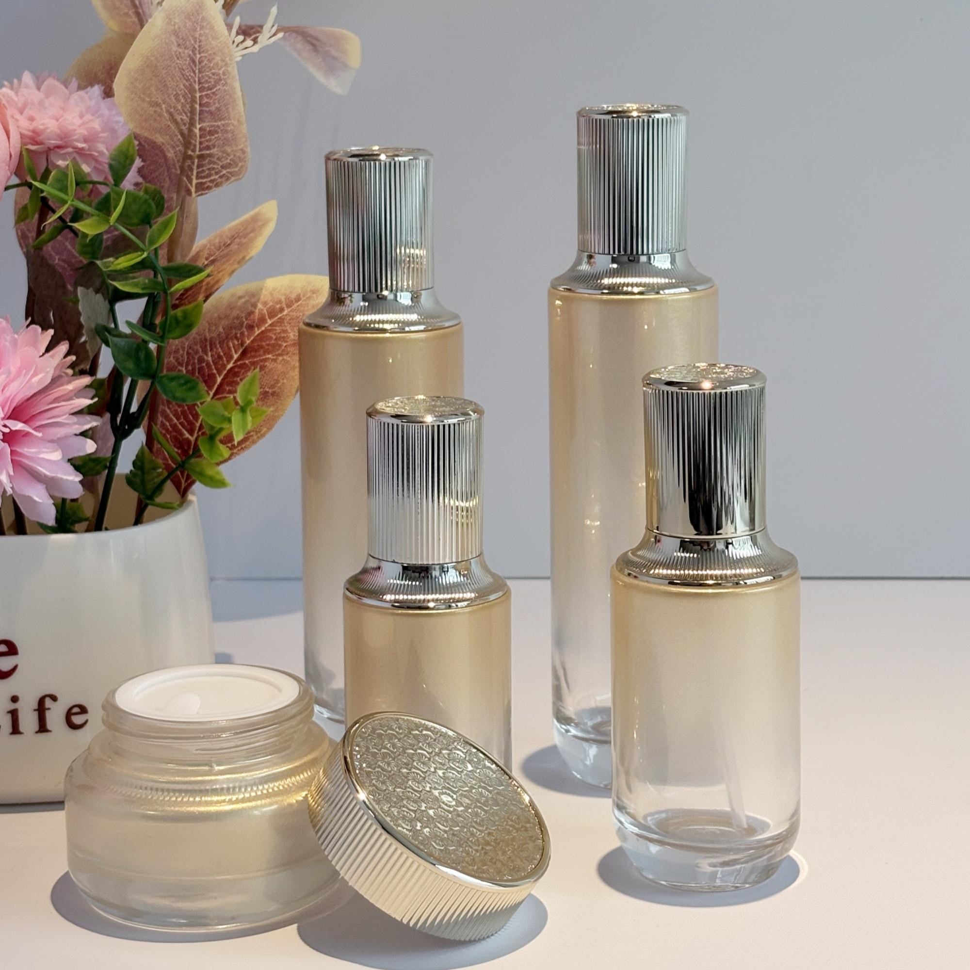 Luxury Gold Gradient Glass Skincare Packaging