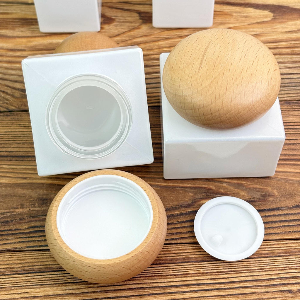 White Glass Lotion Bottle and Cream Jar