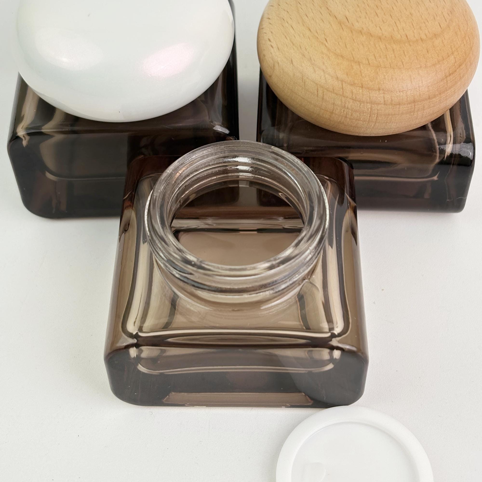 Square Glass Cream Jars with Multiple Cap