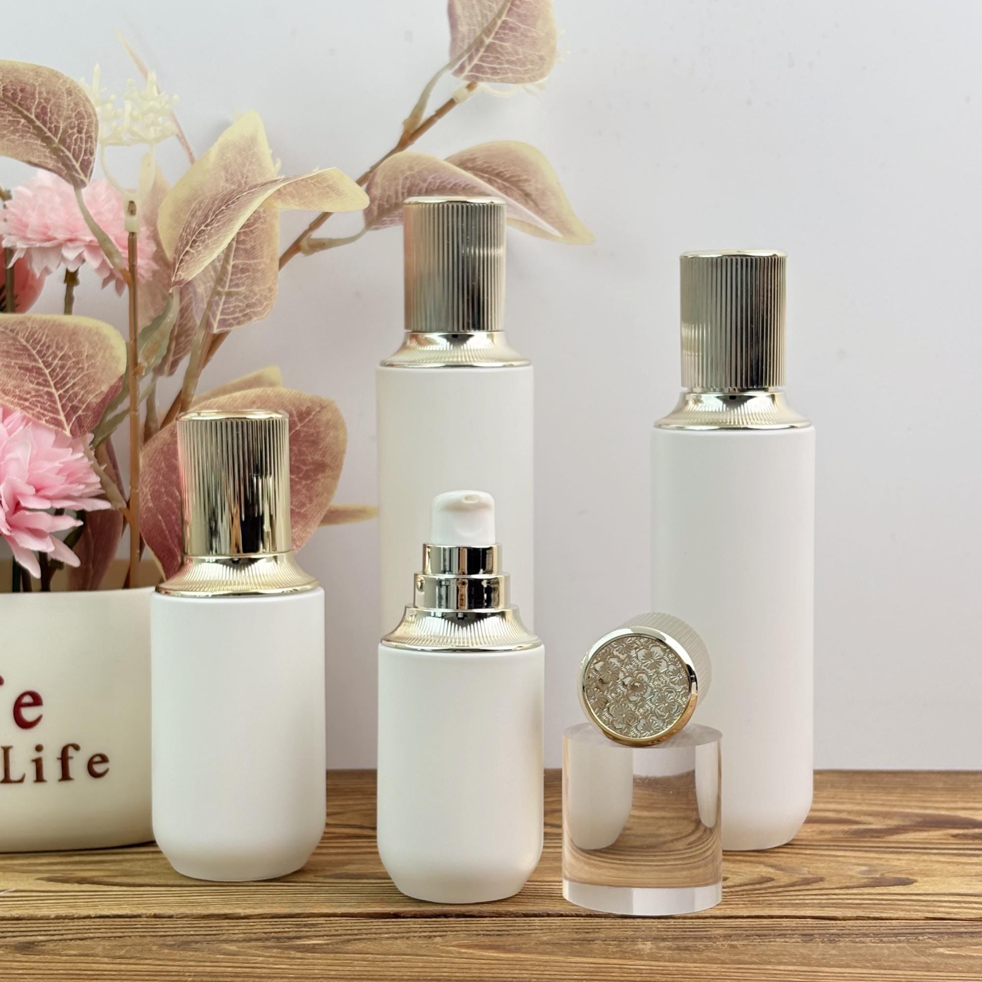 Luxury White Glass Lotion Pump Bottle