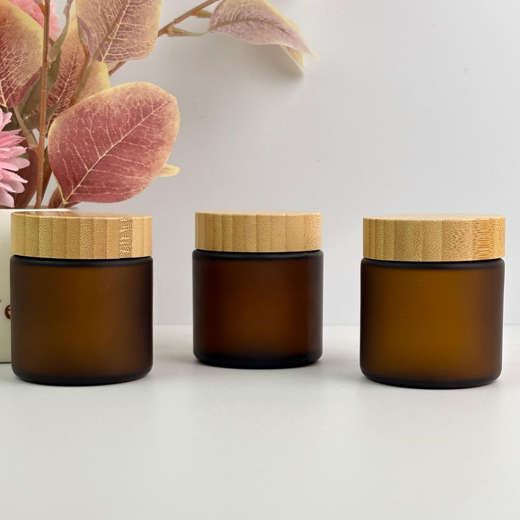 100g Amber Frosted Glass Cream Jar with Bamboo Caps