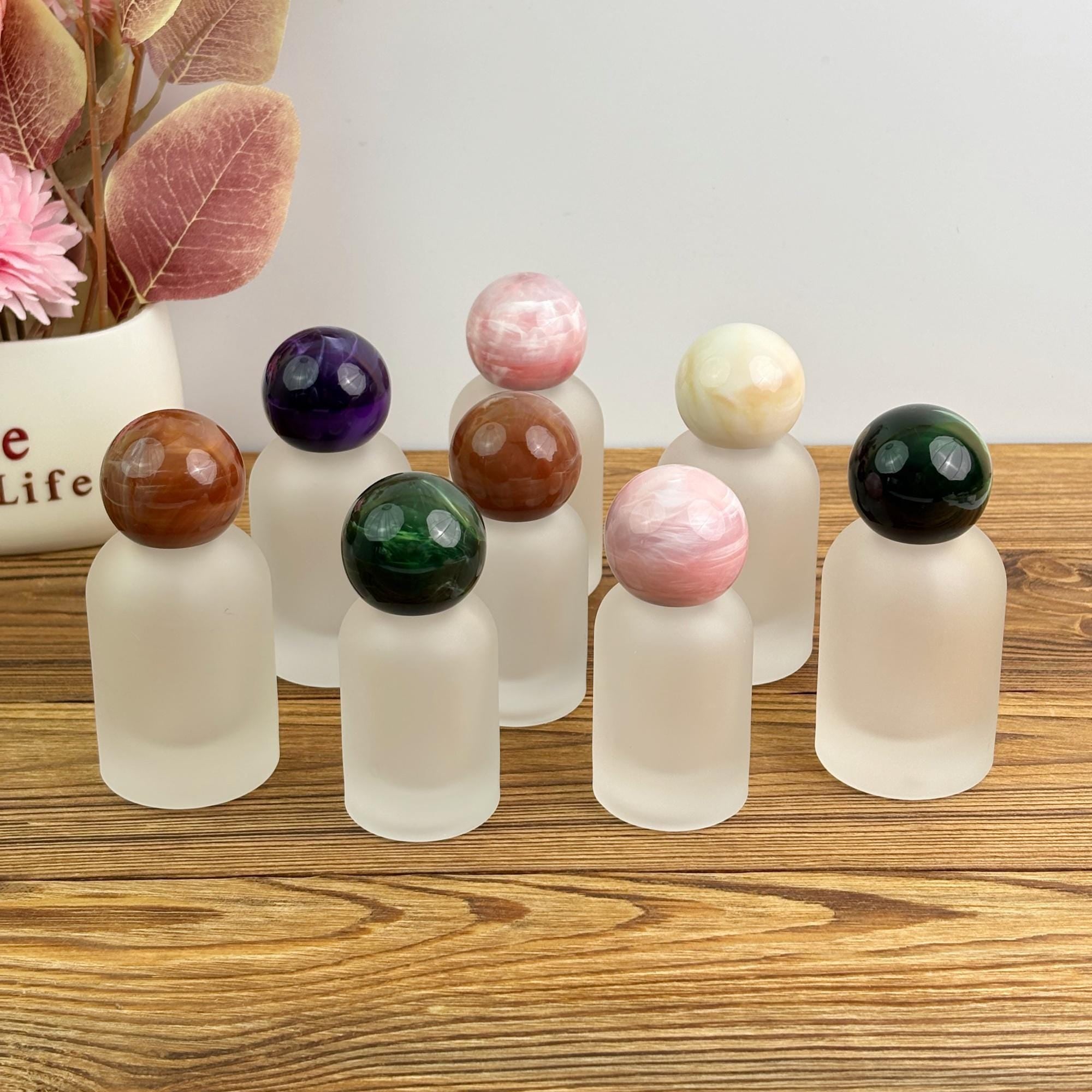 30ml 50ml 100ml Frosted Glass Spray Bottle with Marble-Look Ball Caps