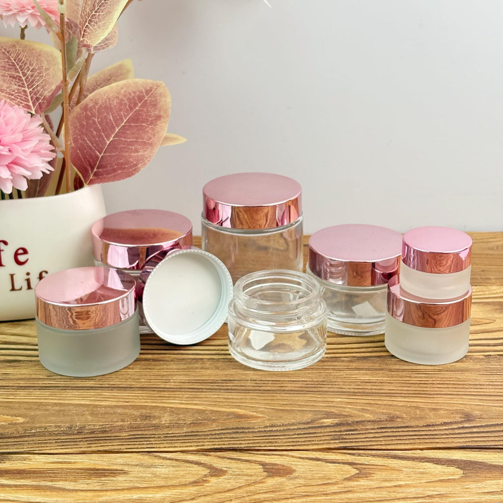 Glass Cream Jars with Rose Gold Plastic Caps