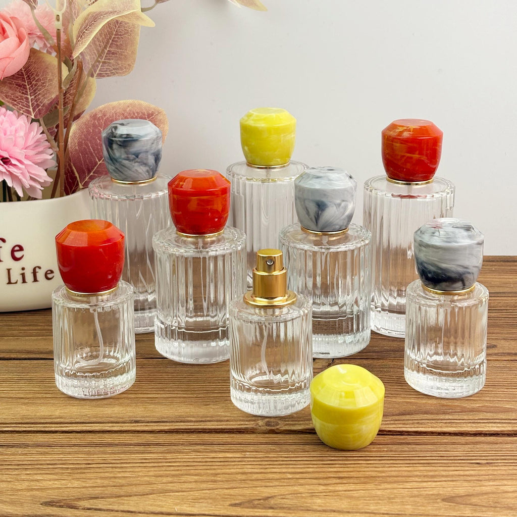 30ml 50ml 100ml Ribbed Clear Glass Spray Bottles with Color Resin Cap