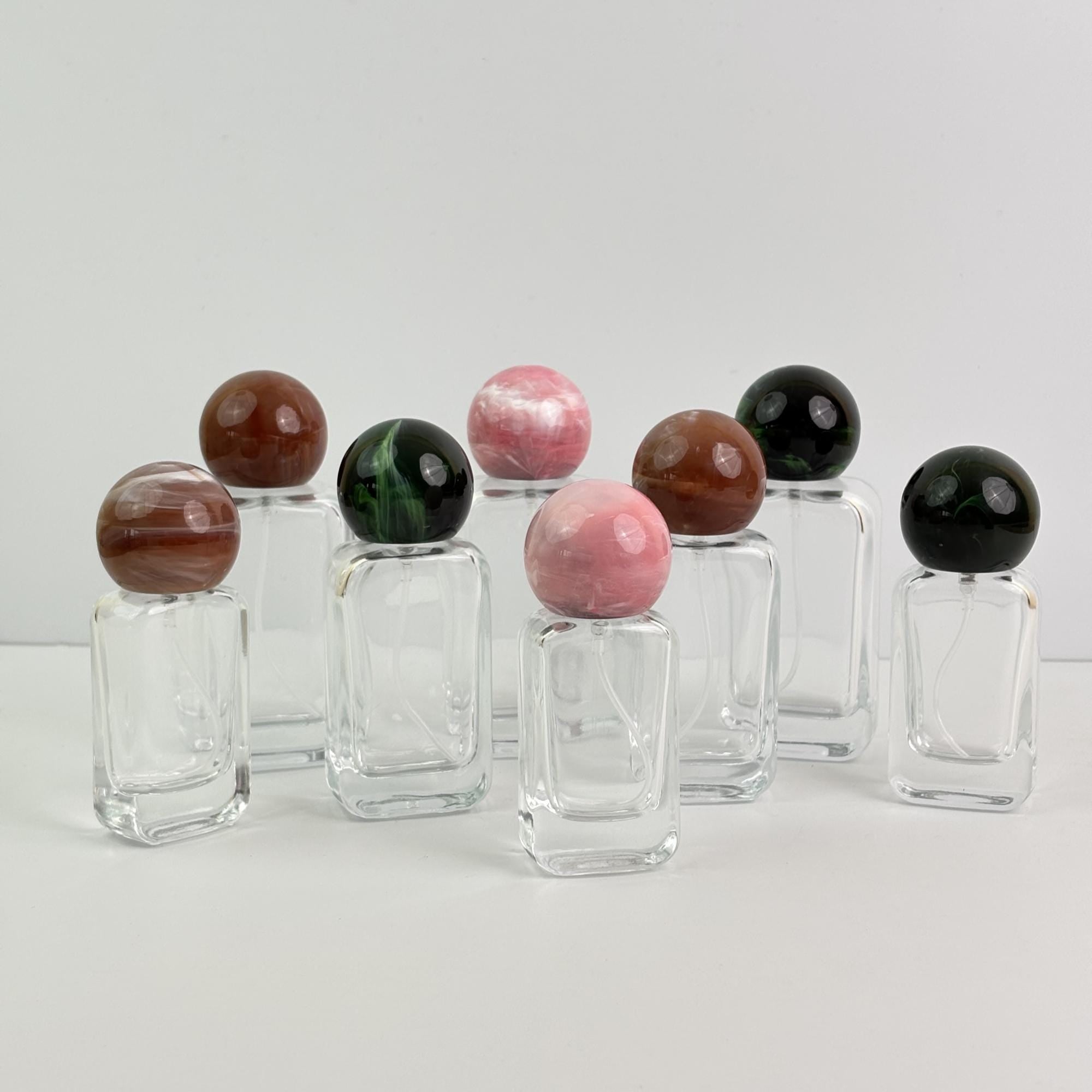 20ml 30ml 50ml Luxury Clear Glass Spray Bottle with Marble Look Round Cap