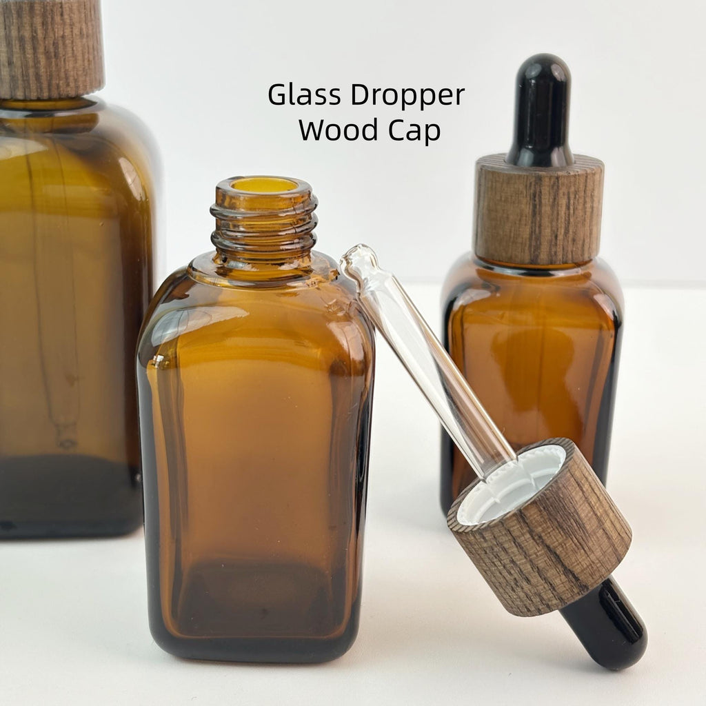 Amber Glass Square Dropper Bottles