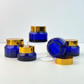 Sapphire Blue Glass Cosmetic Cream Jars with Gold Plastic Cap